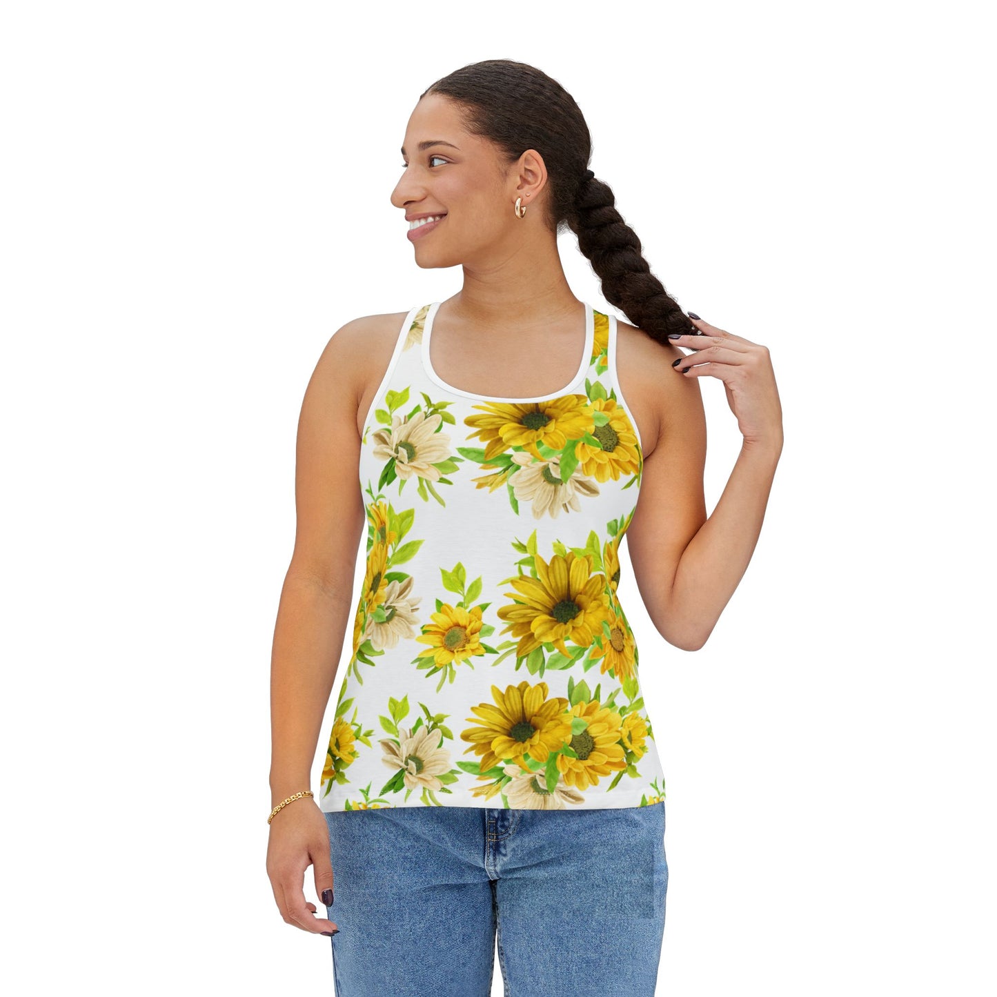 Sunflower Women's Tank Top, Floral Summer Top, Boho Chic Sleeveless Shirt, Beach Wear, Gift for Her