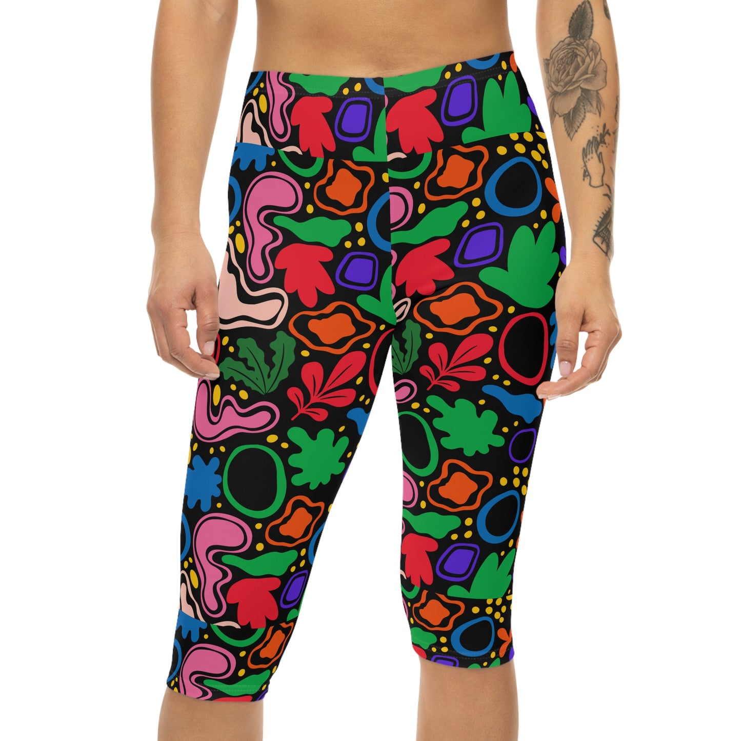 Vibrant Floral Capri Leggings, Colorful Activewear, Summer Essentials, Yoga Pants, Stylish Loungewear, Gifts for Her, Festival Outfit