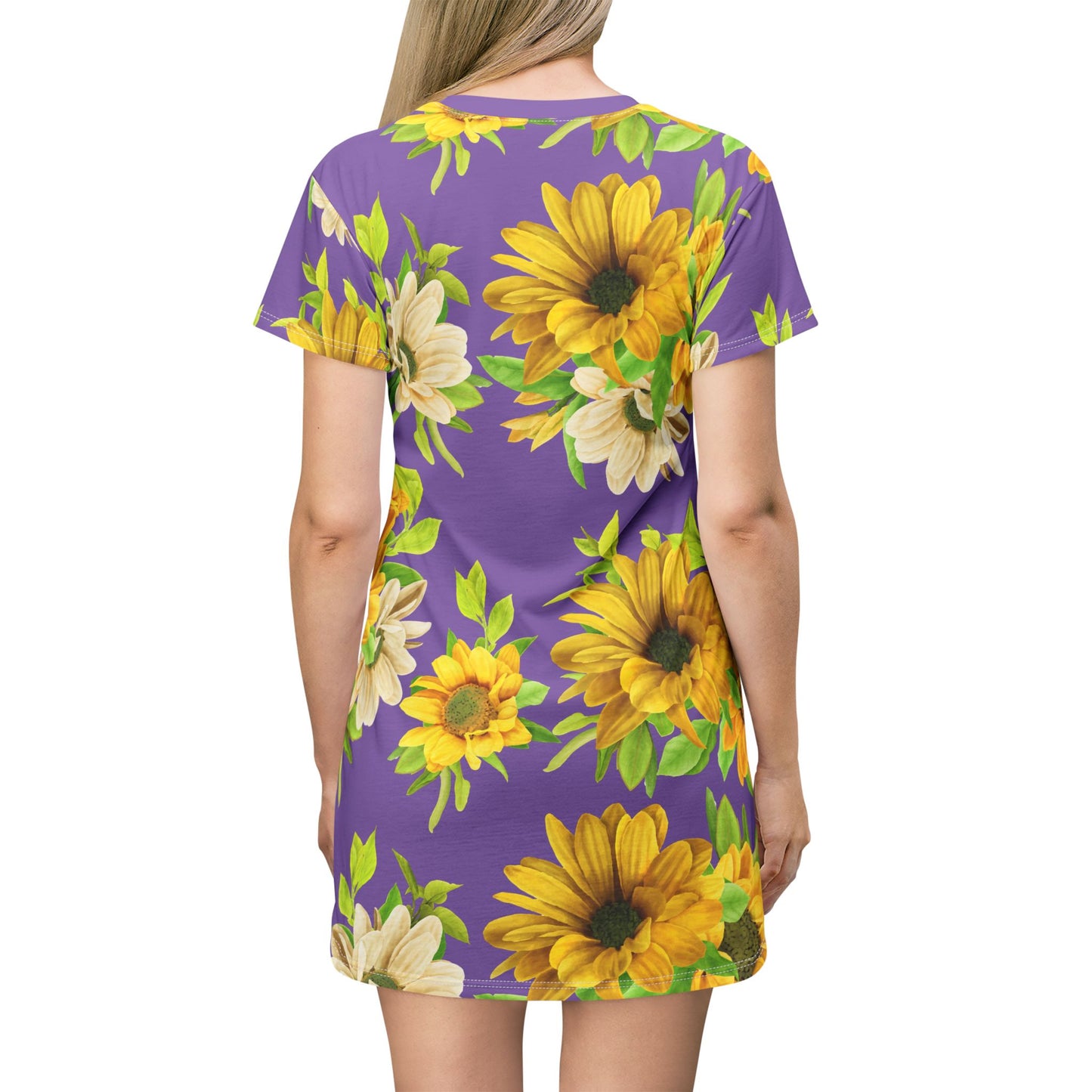 Sunflower Print T-Shirt Dress, Floral Summer Dress, Casual Day Dress, Boho Style Dress, Perfect for Beach, Picnic, Outdoor