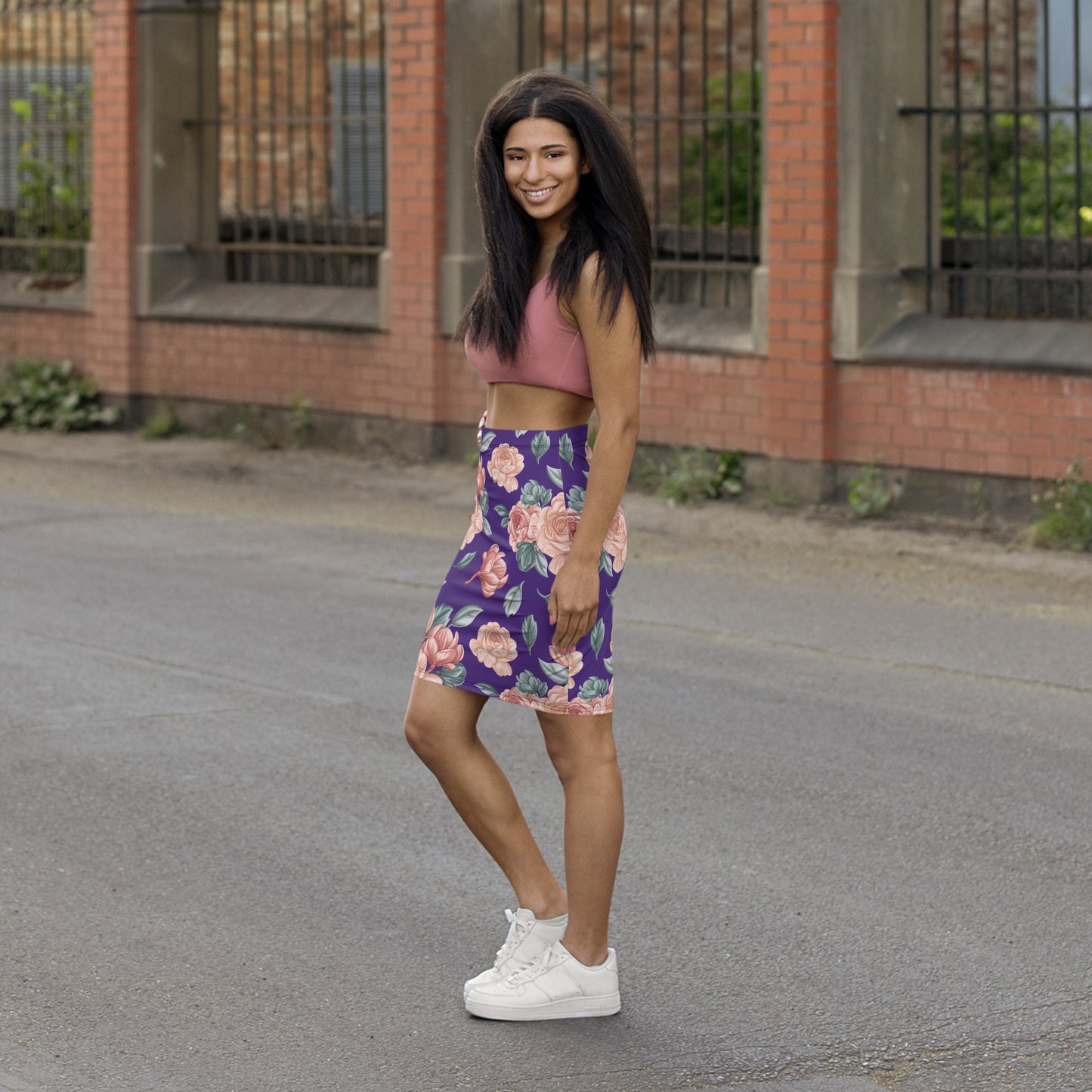 Floral Print Midi Pencil Elegant Women's Skirt