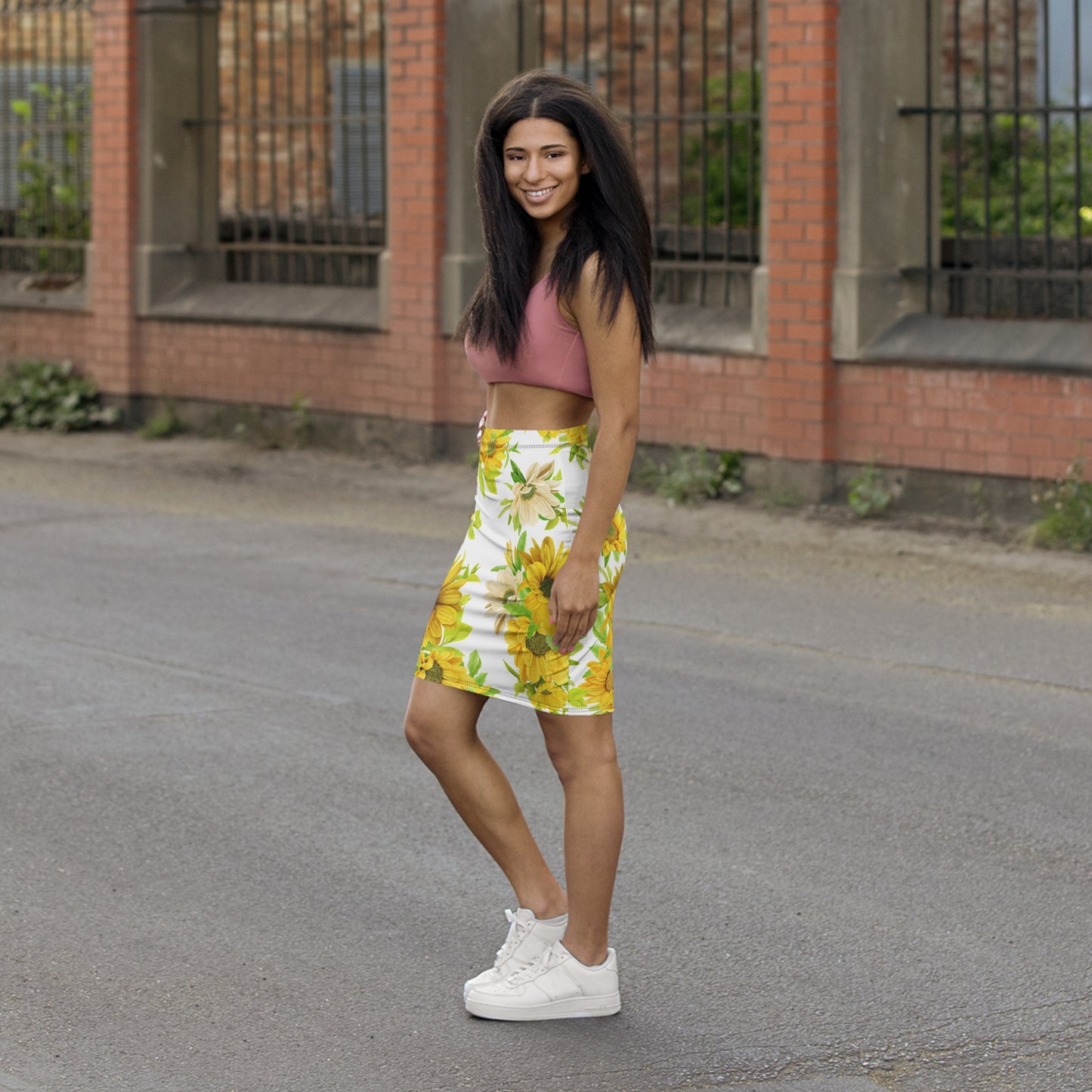 Sunflower Midi Pencil Skirt, Floral Skirt, Summer Outfit, Women's Fashion, Everyday Wear, Gift for Her