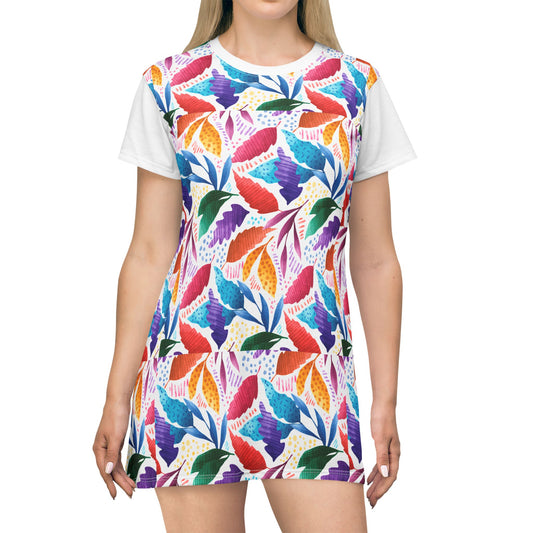 Vibrant Floral T-Shirt Dress - Summer Casual Wear, Boho Chic Style, Beach Vacation Outfit, Gift for Her, Festival Fashion