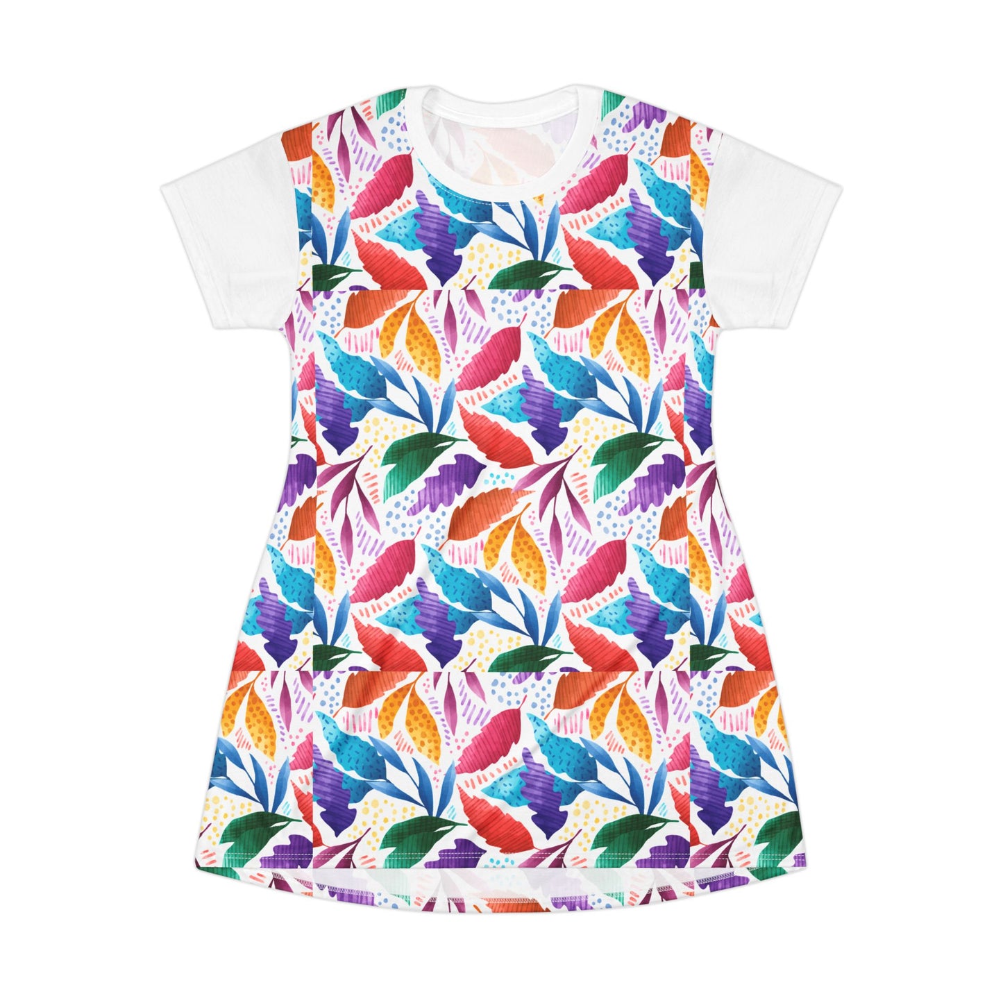 Vibrant Floral T-Shirt Dress - Summer Casual Wear, Boho Chic Style, Beach Vacation Outfit, Gift for Her, Festival Fashion