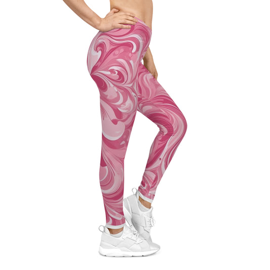 Feminine Pink Marble Leggings, Trendy Workout Pants, Casual Wear, Yoga Bottoms, Gifts for Her, Stylish Athleisure