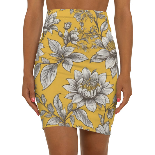 Floral Vintage Mid-Waist Pencil Skirt