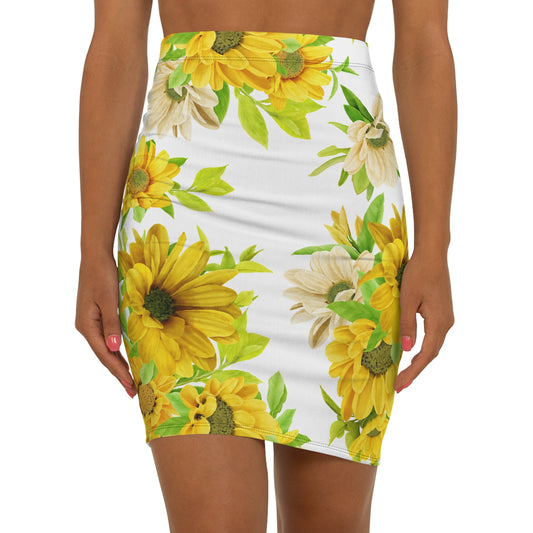 Sunflower Midi Pencil Skirt, Floral Skirt, Summer Outfit, Women's Fashion, Everyday Wear, Gift for Her