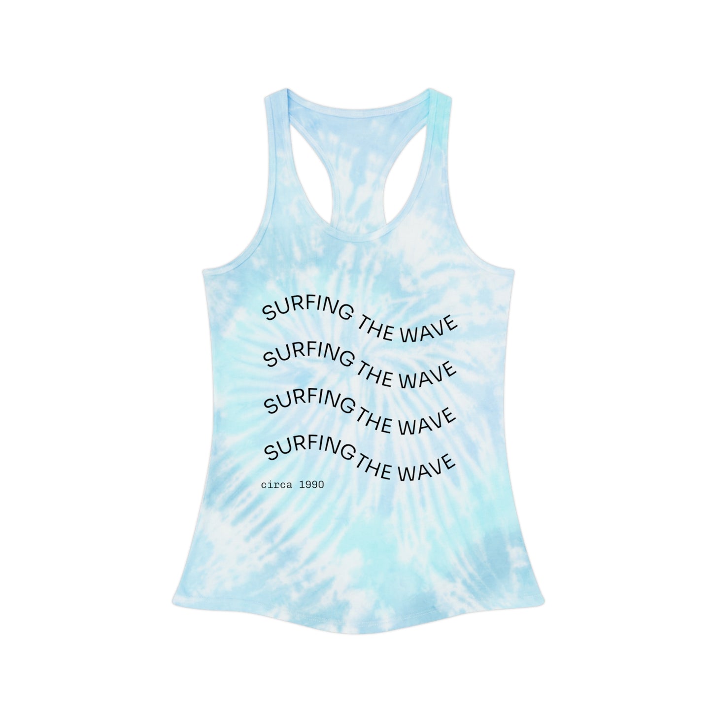 Surfing the Wave Tie Dye Racerback Tank Top, Summer Top, Beachwear, Festival Outfit, Workout Shirt, Gift for Surfers