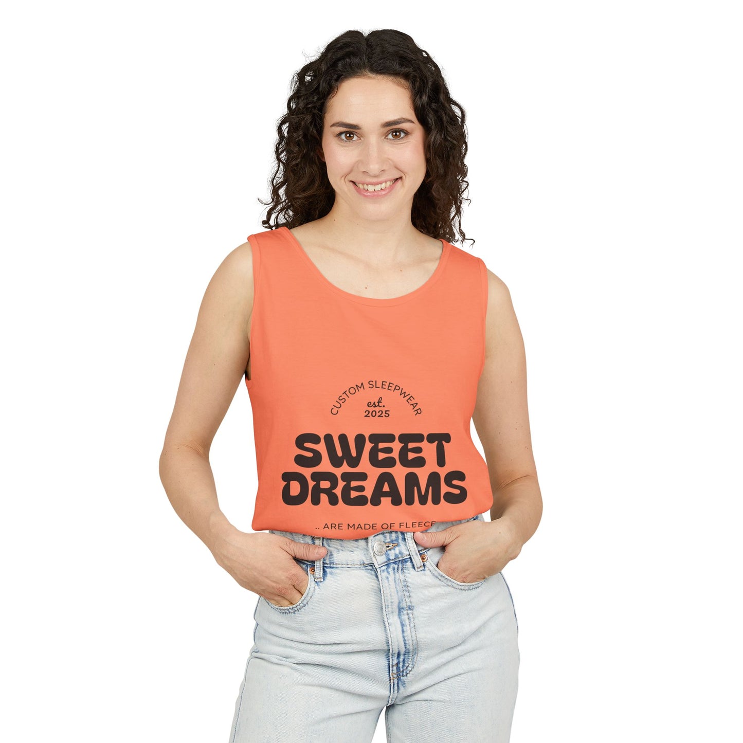 Sweet Dreams Tank Top | Unisex Garment-Dyed Sleepwear, Relaxation Wear, Gift for Sleep Lovers, Lazy Days, Summer Vibe