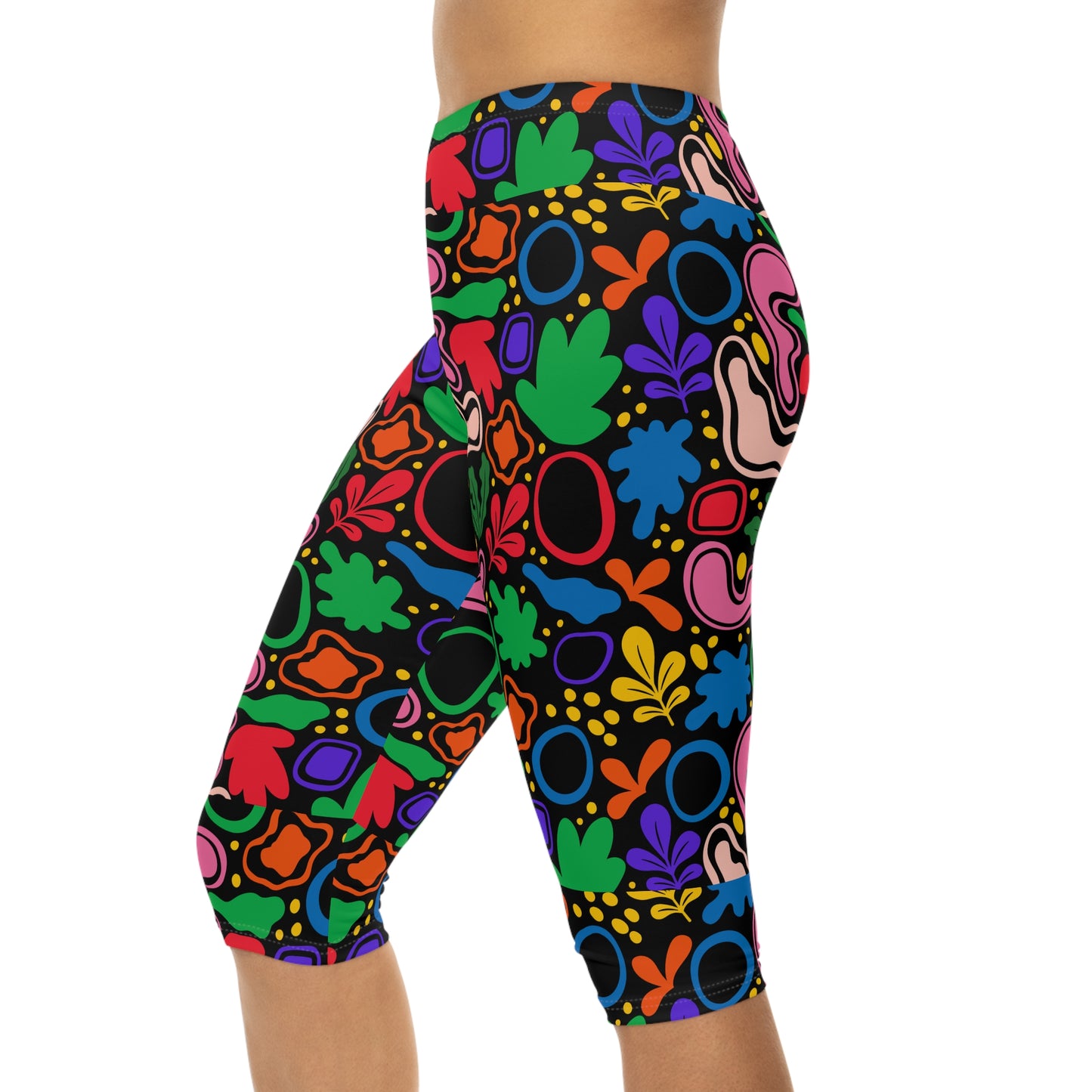 Vibrant Floral Capri Leggings, Colorful Activewear, Summer Essentials, Yoga Pants, Stylish Loungewear, Gifts for Her, Festival Outfit