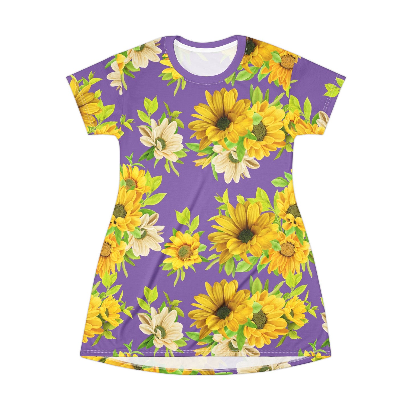 Sunflower Print T-Shirt Dress, Floral Summer Dress, Casual Day Dress, Boho Style Dress, Perfect for Beach, Picnic, Outdoor