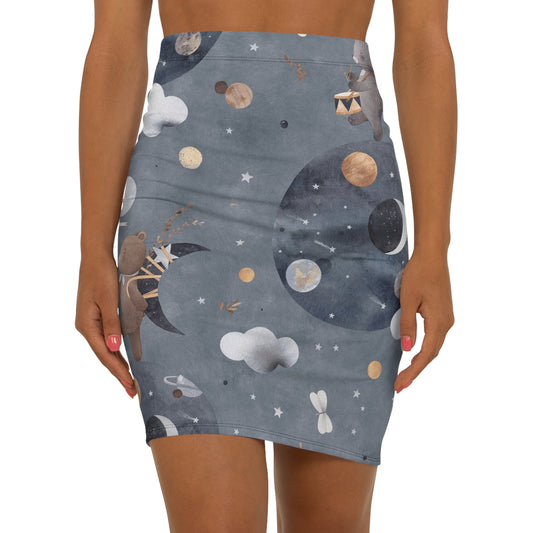 Celestial Dreams Pencil Skirt, Women's Fashion, Stylish Midi Skirt, Cosmic Print, Dress Up for Parties, Unique Gift for Her
