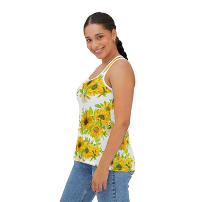 Sunflower Women's Tank Top, Floral Summer Top, Boho Chic Sleeveless Shirt, Beach Wear, Gift for Her