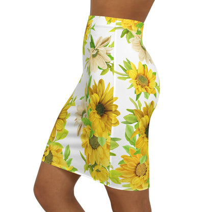 Sunflower Midi Pencil Skirt, Floral Skirt, Summer Outfit, Women's Fashion, Everyday Wear, Gift for Her