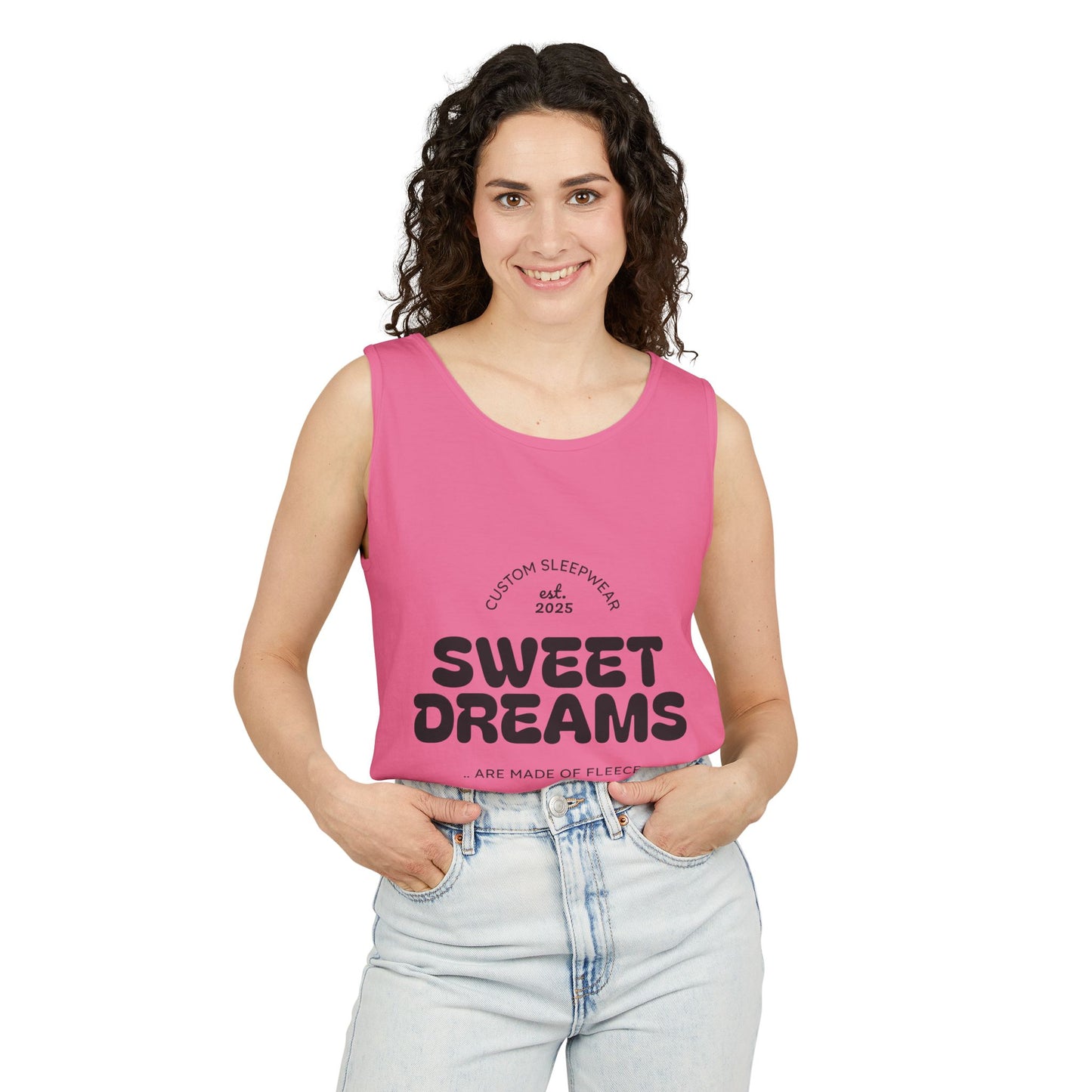 Sweet Dreams Tank Top | Unisex Garment-Dyed Sleepwear, Relaxation Wear, Gift for Sleep Lovers, Lazy Days, Summer Vibe