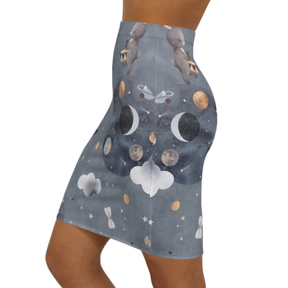 Celestial Dreams Pencil Skirt, Women's Fashion, Stylish Midi Skirt, Cosmic Print, Dress Up for Parties, Unique Gift for Her