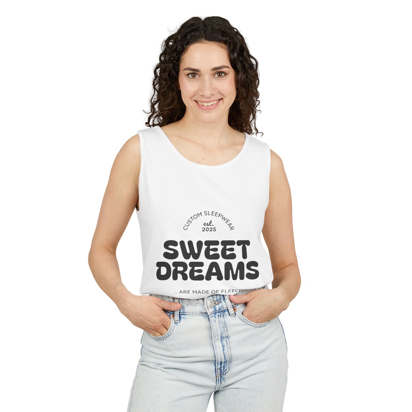Sweet Dreams Tank Top | Unisex Garment-Dyed Sleepwear, Relaxation Wear, Gift for Sleep Lovers, Lazy Days, Summer Vibe