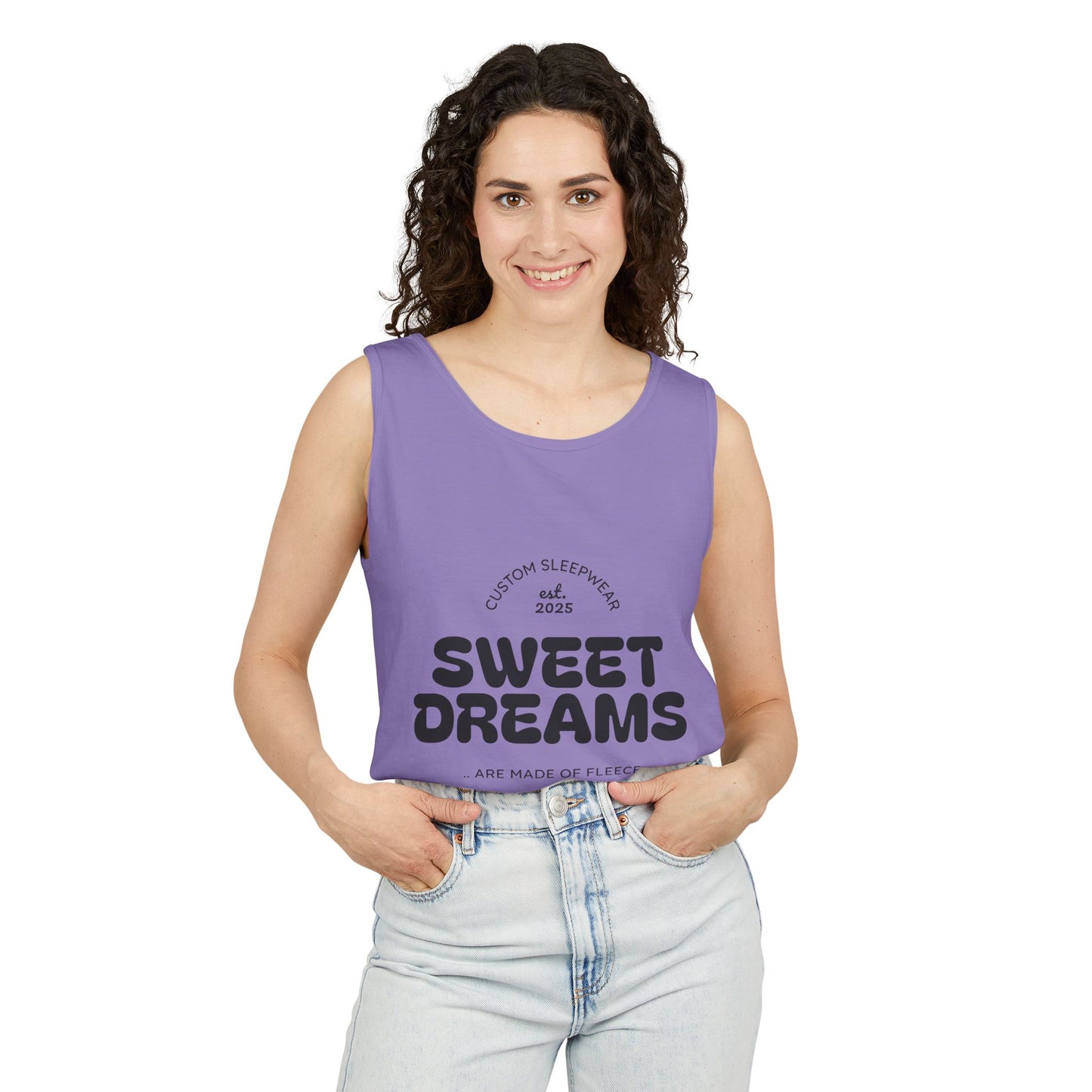 Sweet Dreams Tank Top | Unisex Garment-Dyed Sleepwear, Relaxation Wear, Gift for Sleep Lovers, Lazy Days, Summer Vibe
