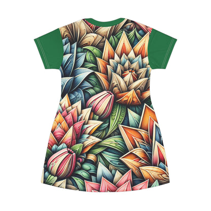 Vibrant Floral T-Shirt Dress - AOP, Summer Dress, Casual Wear, Beach Outfit, Garden Party Dress, Unique Gift Idea