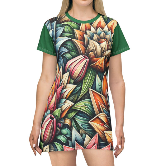 Vibrant Floral T-Shirt Dress - AOP, Summer Dress, Casual Wear, Beach Outfit, Garden Party Dress, Unique Gift Idea