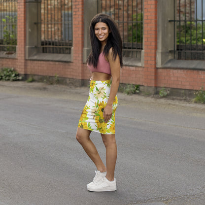 Sunflower Midi Pencil Skirt, Floral Skirt, Summer Outfit, Women's Fashion, Everyday Wear, Gift for Her