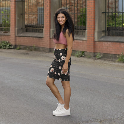 Floral Women's Mid-Waist Pencil Skirt, Elegant Skirt, Spring Fashion, Floral Print Skirt, Office Wear, Date Night Outfit